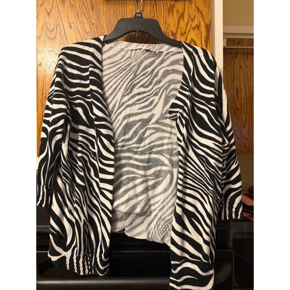 Womens Zebra Print Cardigan 2XL Black White Animal Pattern 3/4 Sleeve‎ Knit Top